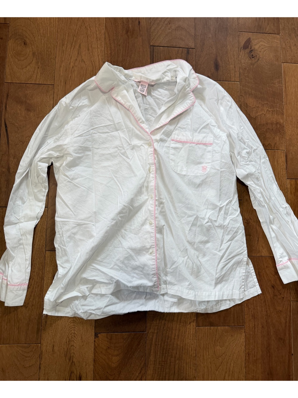 White Womens Pajama Top with Pink Trim